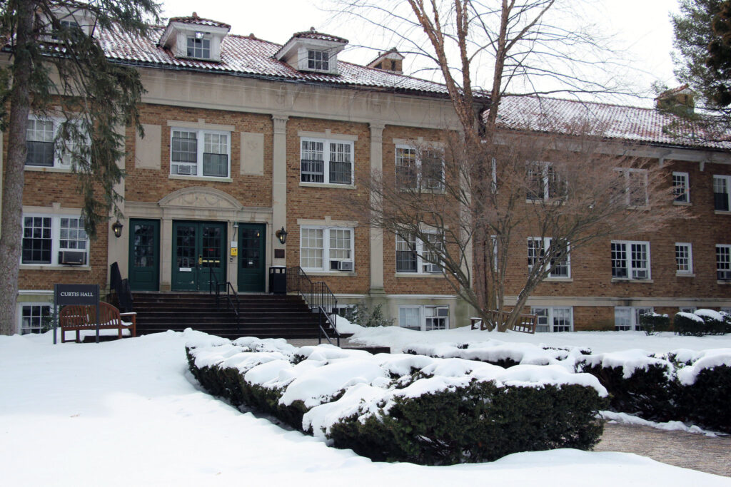 Curtis Hall on the Cedar Crest College Campus in the snow